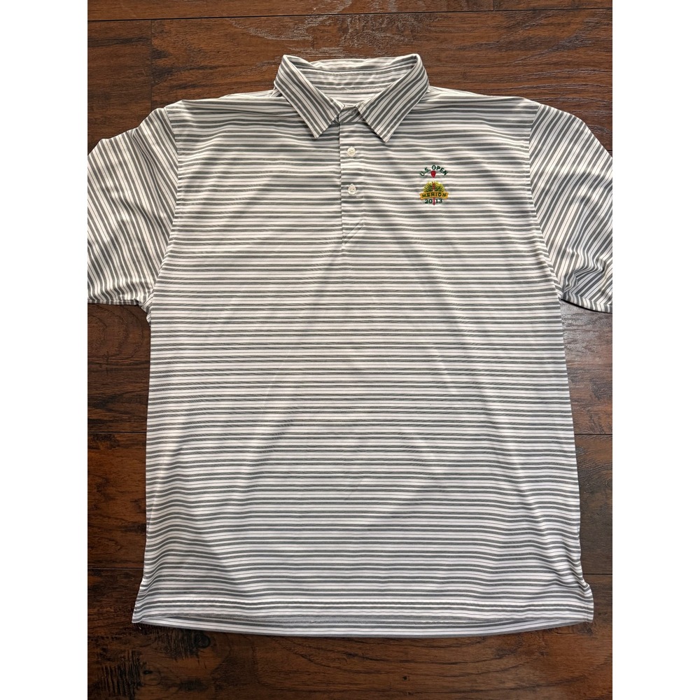 Peter Millar US Open 2013 Merion Golf Polo Shirt Mens XL Striped Grey White